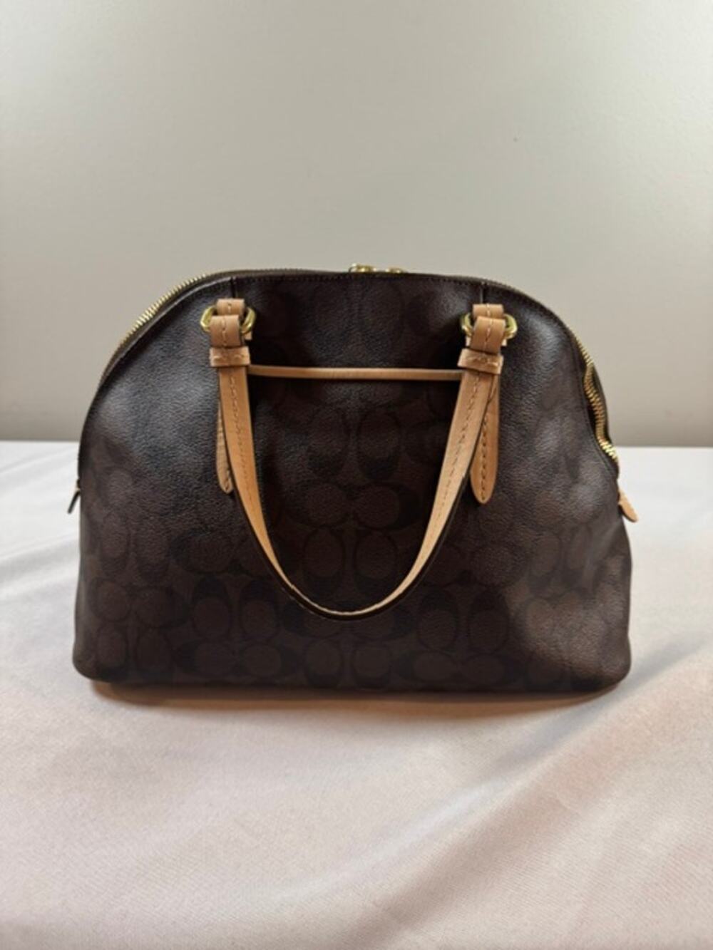 Coach Peyton Cora F26184 Signature Brown Domed Satchel Handbag